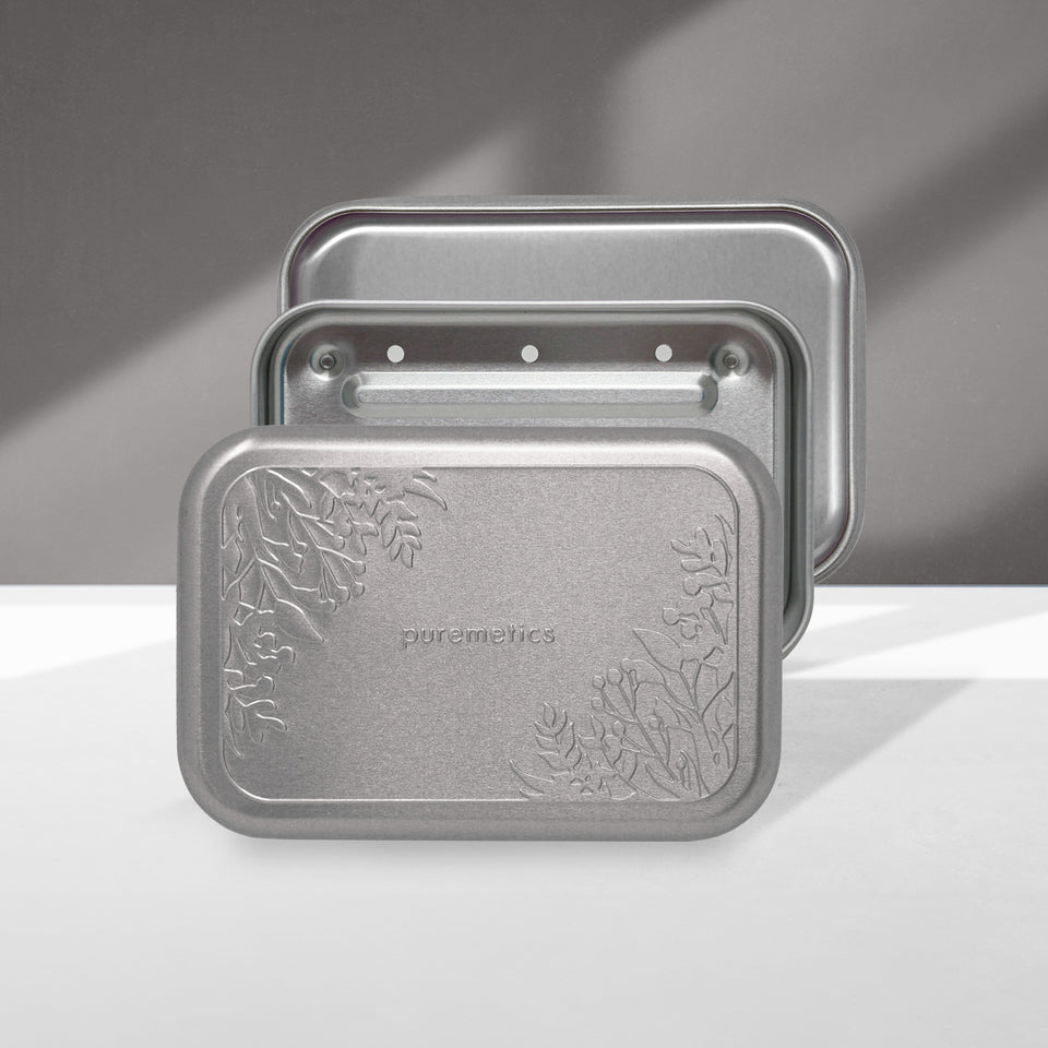 Seifenbox mit Abtropfeinsatz 'Matt-Silber Floral'