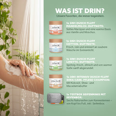 Spar-Set '3in1 Dusch-Fluff Bestseller Flavour + Testbox Seifenminis mit Seifenbox'