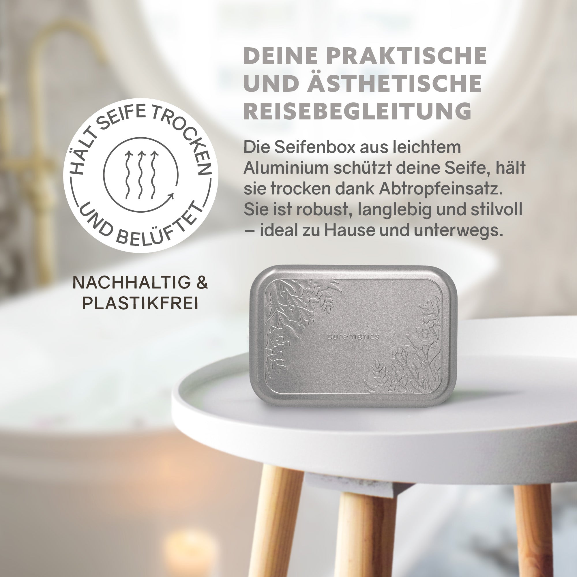 Seifenbox mit Abtropfeinsatz 'Matt-Silber Floral'