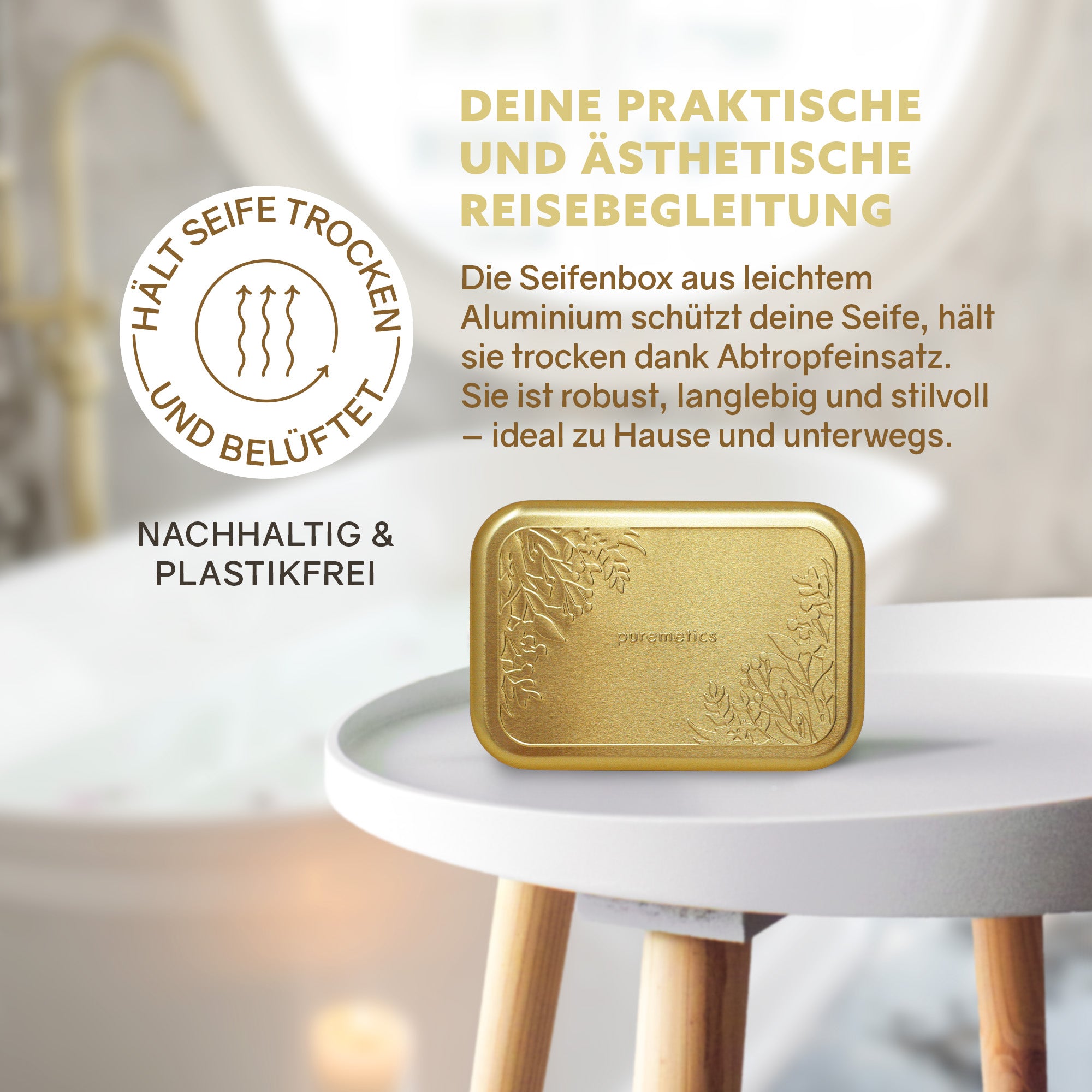 Seifenbox mit Abtropfeinsatz 'Matt-Gold Floral'