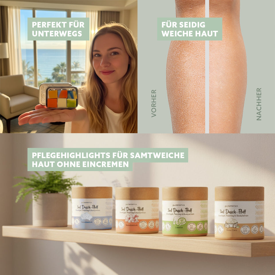 Spar-Set '3in1 Dusch-Fluff Bestseller Flavour + Testbox Seifenminis mit Seifenbox'