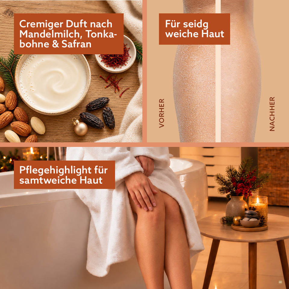 3in1 Dusch-Fluff 'Almond in Noël: Mandelmilch, Tonkabohne & Safran'