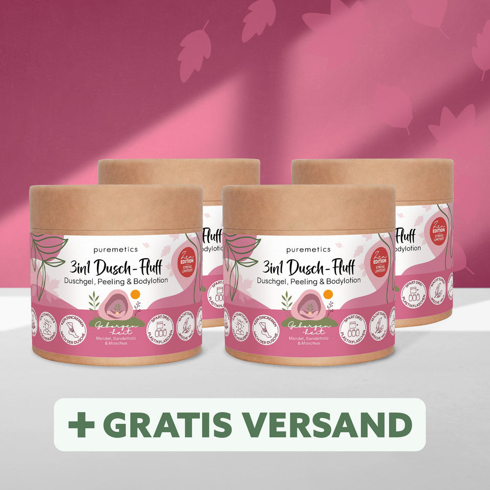 3in1 Dusch-Fluff ‘Geborgenheit: Mandel, Sandelholz & Moschus‘