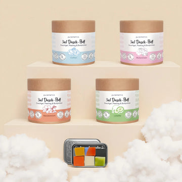 Coffret d'épargne '3en1 peluches de douche saveur best-seller + boîte de test minis de savon avec boîte à savon'