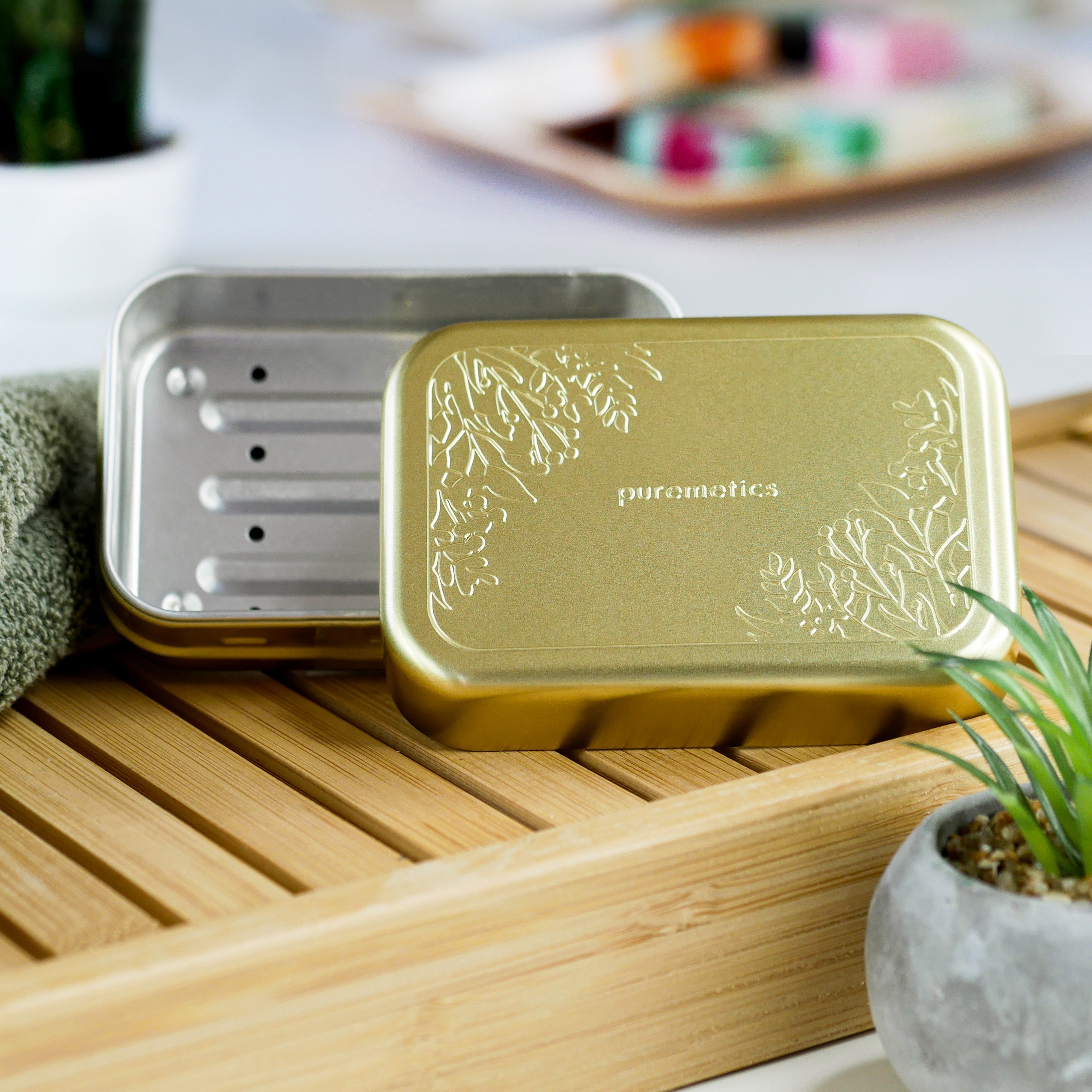 Seifenbox mit Abtropfeinsatz 'Matt-Gold Floral'