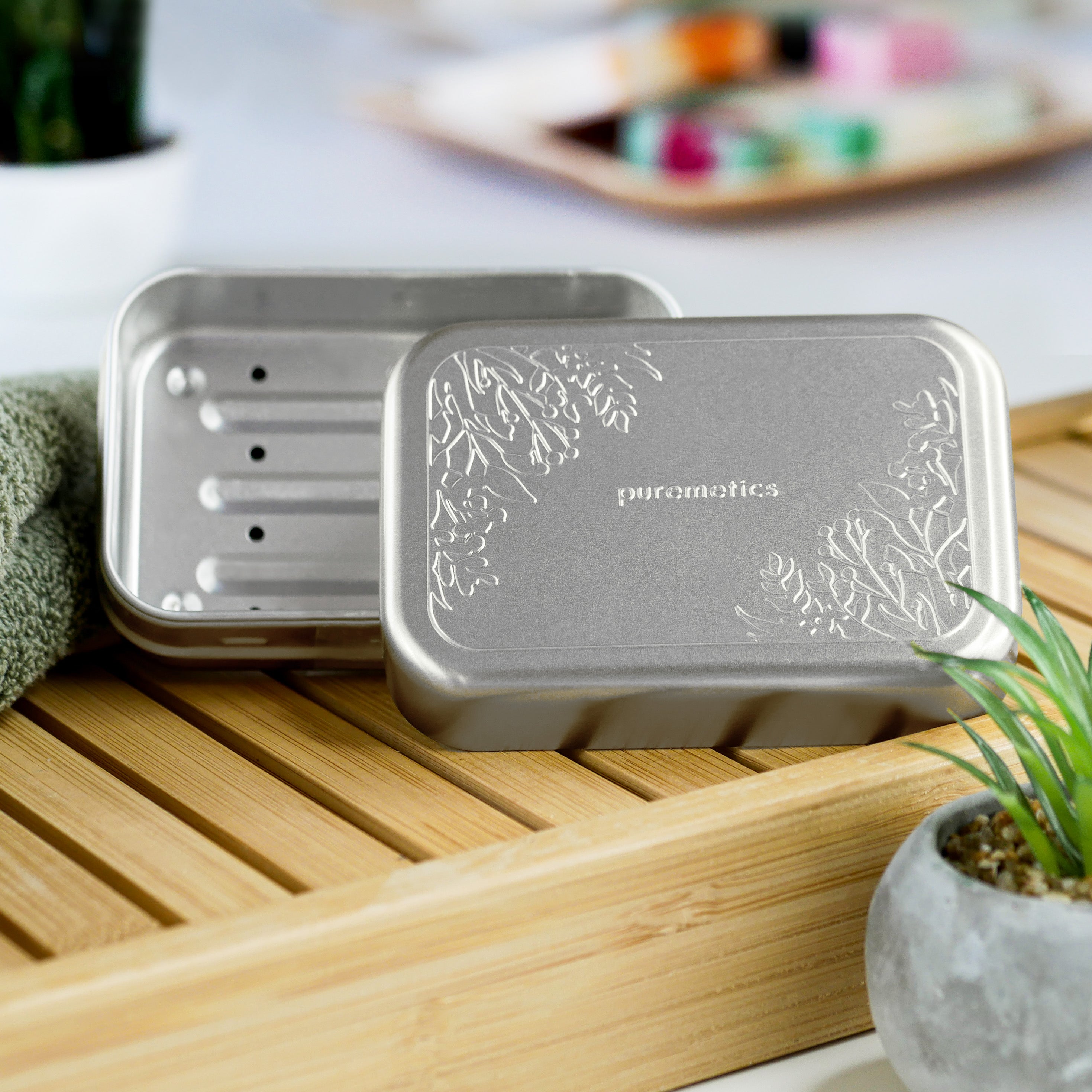 Seifenbox mit Abtropfeinsatz 'Matt-Silber Floral'