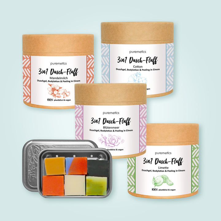 Savings set '3in1 shower fluff bestseller flavor + test box soap minis with soap box'